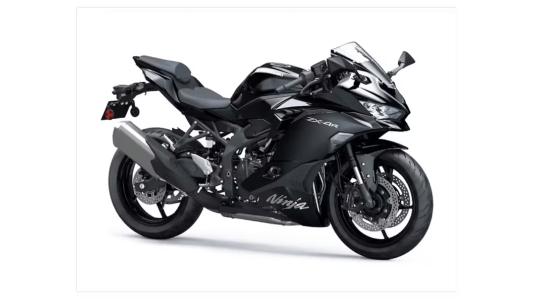 Kawasaki Ninja ZX4R supersport motorcycle front and side view in Metallic Spark Black